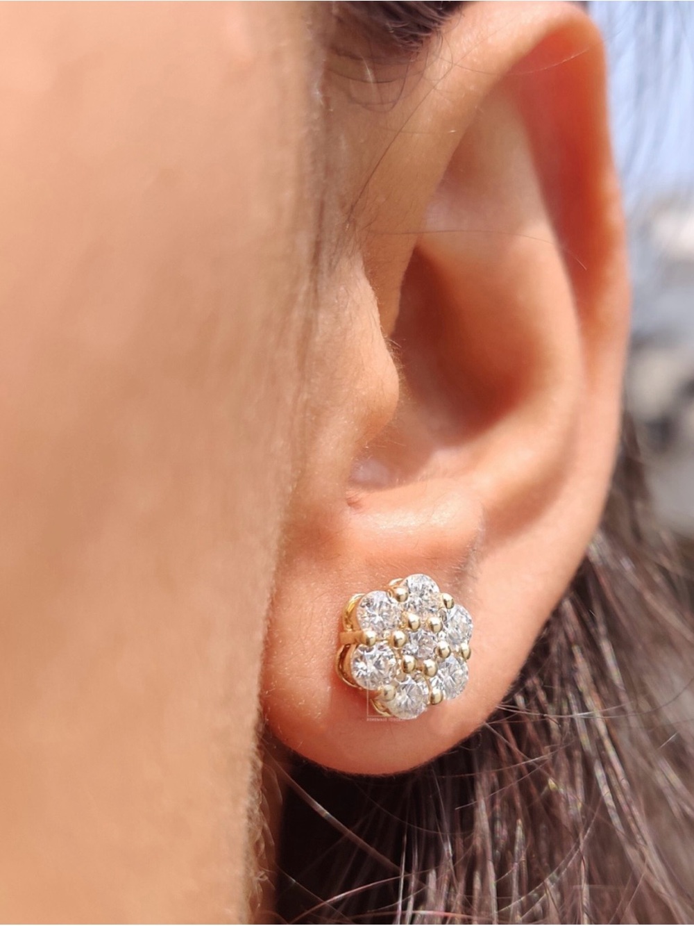 Gold Flower Cluster Stud Earrings